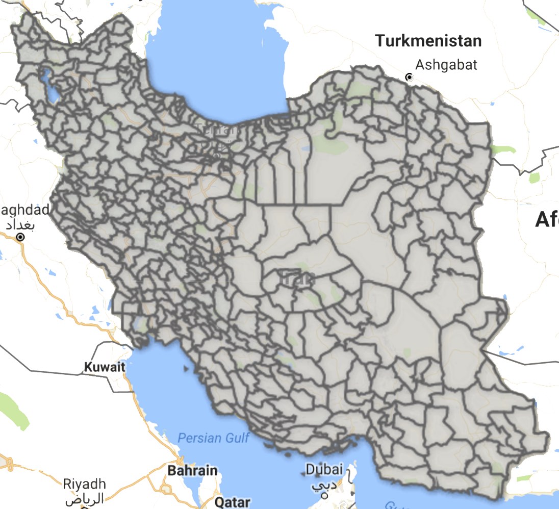 نقشه شهرستان‌های ایران