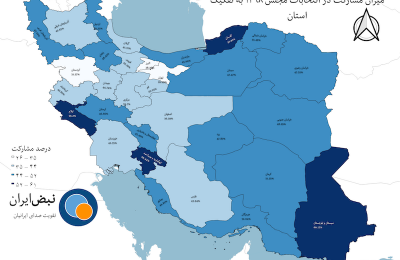 نقشه میزان مشارکت در انتخابات مجلس ۱۳۹۸ به تفکیک استان